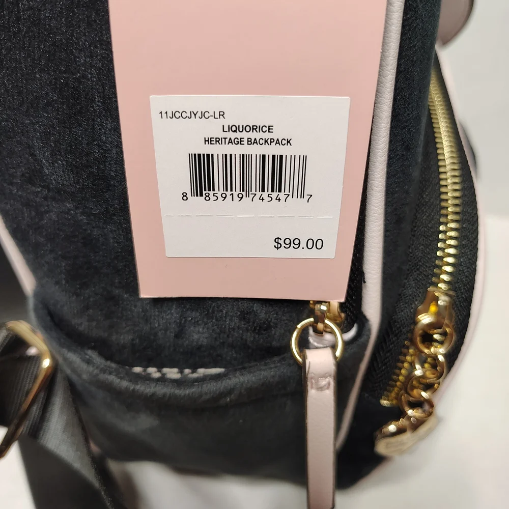 Juicy Couture Black Liquorice Velour Heritage Embroidered Backpack NEW $99